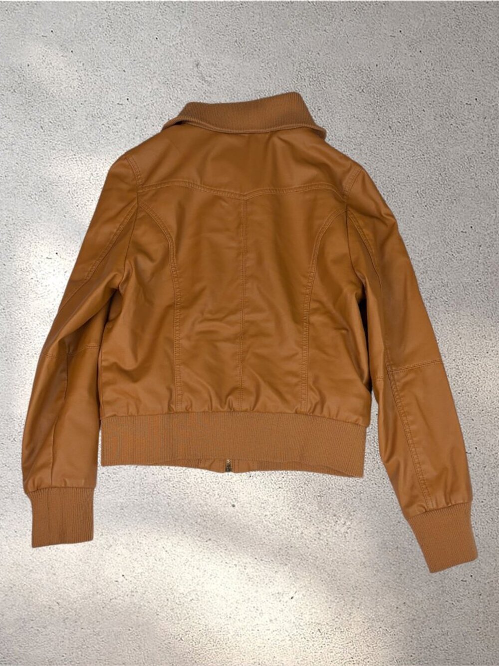Zenana Outfitters Vegan Leather Moto Bomber Jacket Women’s L Tan Biker Y2K Chic - Picture 4 of 12